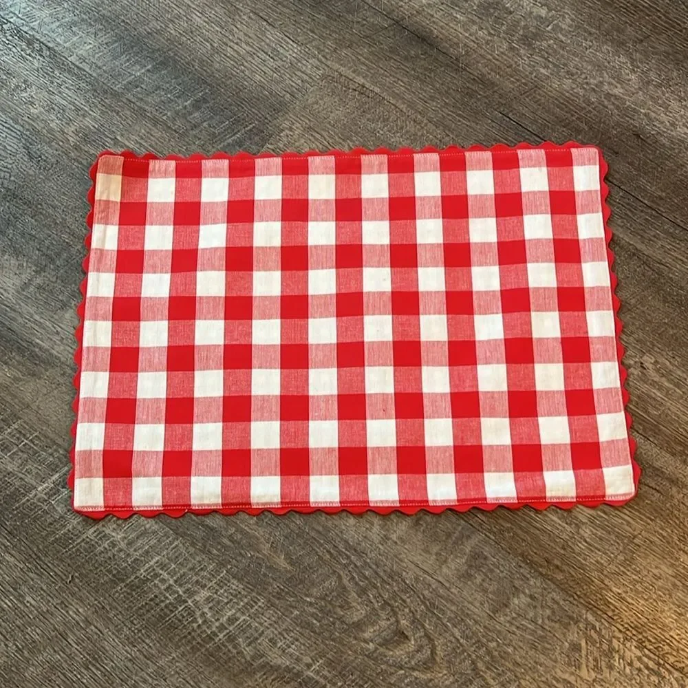 Vintage Red White Gingham Placemat Handmade Farmhouse Picnic Table Decor